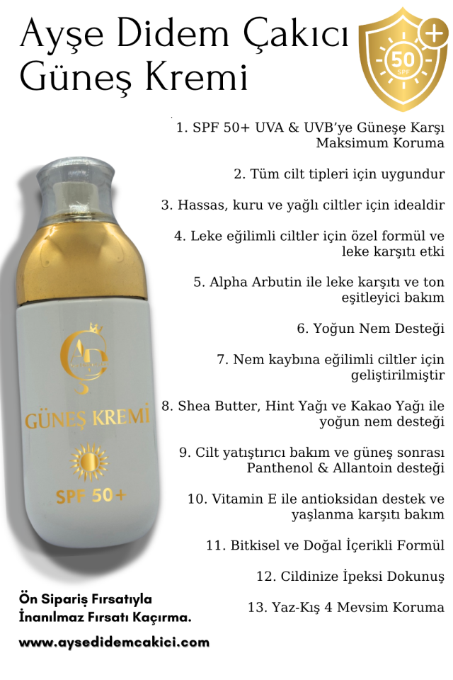 AYŞE DİDEM ÇAKICI GÜNEŞ KREMİ | SPF 50+ | 100 ML