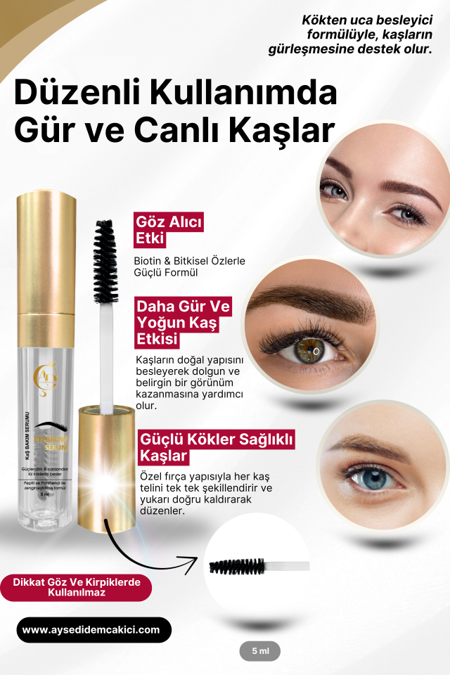 Ayşe Didem Çakıcı Kaş Bakım Serumu | Biotin & Bitkisel Özler Destekli | Daha Dolgun ve Gür Kaş Etkisi | 5 ml